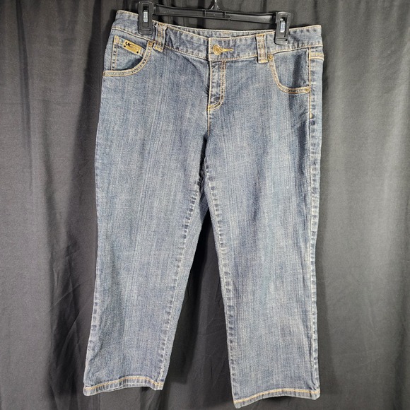 Michael Kors Pants - MICHAEL KORS Womens Denim Capri Pants Medium Wash MK Logo Button Size 10